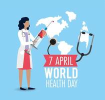 woman doctor with syringe to health day vector