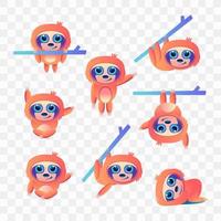 Cartoon sloth with different poses and expressions. vector