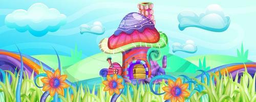 Mushroom houses in the garden illustration vector