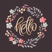 Hola letras en marco floral vector