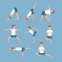 Set hombre entrenamiento yoga exercerse equilibcce vector