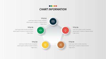 Infografía de paso de ciclo de cinco pasos con iconos de negocios circulares vector