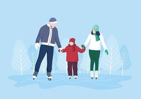 Family ice skating on ice surfaces vector