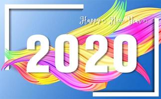 Feliz año nuevo 2020. Elemento de diseño de pintura de aceite o pintura acrílica colorida. Cartel moderno flujo colorido. Agite la forma líquida en background.template aislado para el diseño. Ilustración del vector. vector