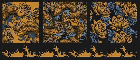 Set of color patterns on a Japanese theme  vector