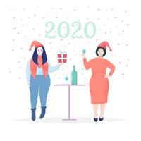 Mujeres celebrando el año nuevo 2020 vector