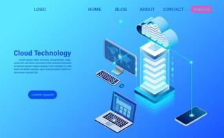 Cloud technology and networking concept landing page vector