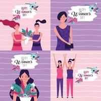 Conjunto de tarjeta de feliz día de la mujer vector