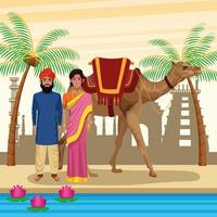 Indian ethnic people cartoons in city vector