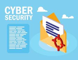 cyber security with envelope and document vector