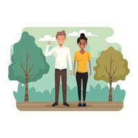 Young couple in the park scenery vector