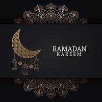 ramadan kareem with waning moon and islamic art vector