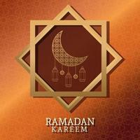 Ramadán Kareem con luna menguante y arte islámico vector