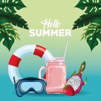 Hello summer poster card cartoons vector