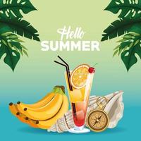 Hola dibujos animados de tarjetas de póster de verano vector