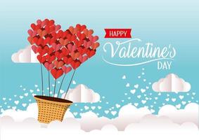 hearts air balloon to valentine celebration vector