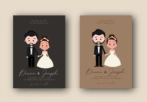 Wedding Invitation Set with Bride and Groom Holding Hands vector
