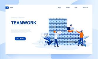 Teamwork flat landing page template with header vector