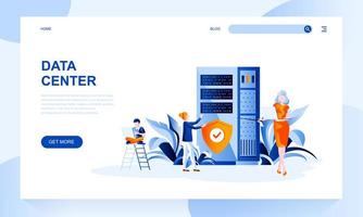 Data center vector landing page template with header