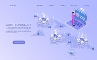 Big data flow processing concept, 3d servers and datacenter. vector