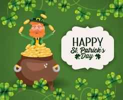 st patrick man with label decoration and clovers vector