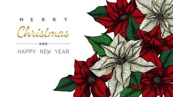 Merry Christmas and New Year poinsettia corner frame vector