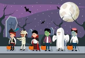 Niños y noche de halloween vector