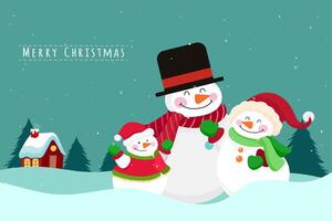 Christmas Greeting Card with Snowmen Family vector
