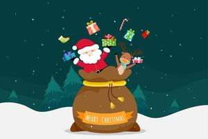 Christmas Greeting Card with Christmas Santa Claus and reindeer vector