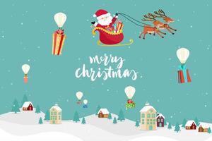 Christmas Greeting Card with Santa Flying  vector