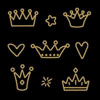 Gold crown set isolated on black background vector