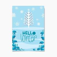 Hello Winter design with Tree an Snowflakes vector