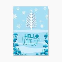 Hello Winter design with Tree an Snowflakes vector