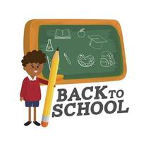 backboard and boy student with pencil utensil vector