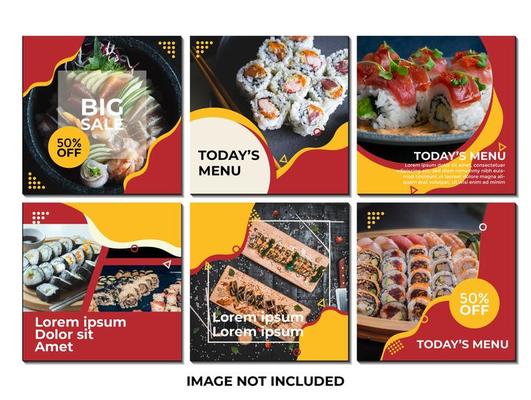 social media template with sushi or food theme, and with red and yellow color 