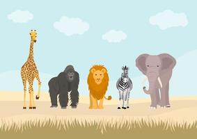Set of African animals in the jungle. vector
