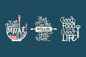 Set of cooking quotes label, typography and lettering vector