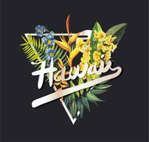 Lema gráfico de Hawaii con flores tropicales vector