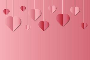 Pink and red hearts paper art style background. vector