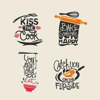 Conjunto de cocina cotizaciones etiqueta, tipografía y letras vector