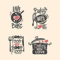  Set of cooking quotes label, typography and lettering vector