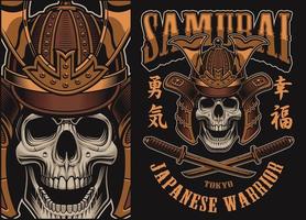 Ilustración de vector con una calavera de samurai