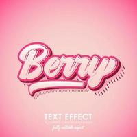 efecto de texto premium de letra de baya con tema rosa y diseño y patrón 3d vector