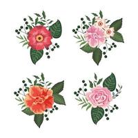 set flowers and roses plants with leaves vector