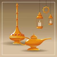 arabic lamp elements in white frame vector