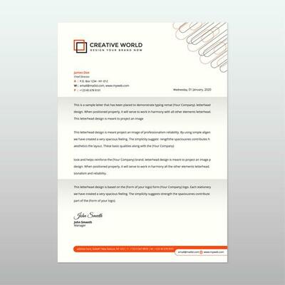 letterhead design template with cylinder outlines and orange border