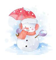 snow man with red umbrella illustration vector