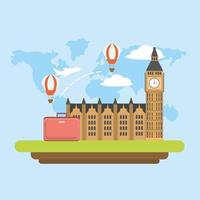 london travel with air balloons and baggage vector