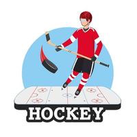 hockey player with stick and puck in the rink vector