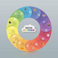 Circle chart infographic template with 12 options vector